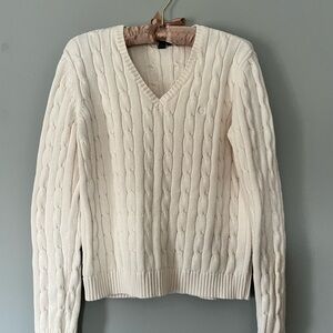 Chaps by Ralph Lauren V-Neck Cable Knit Sweater in Cream